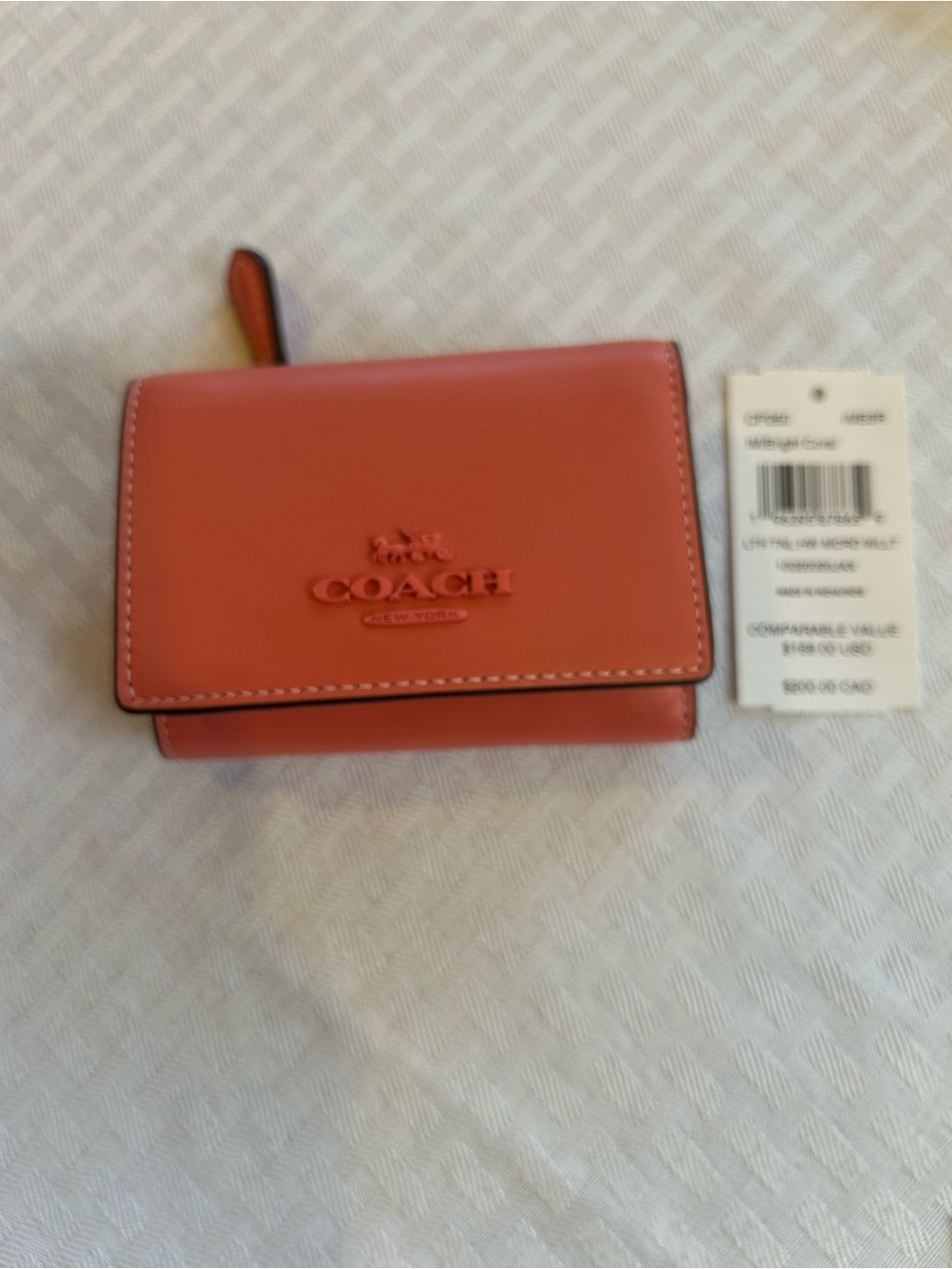 Coach Compact Leather Wallet in Coral Pink